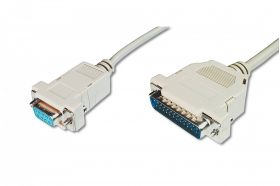 DIGITUS Printer connection cable, D-Sub25 - D-Sub9 M/F, 3.0m, serial, snap hoods, be (AK-580105-030-E)