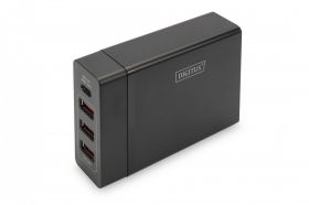 DIGITUS 4-Port USB Charger, 72W, 1xUSB-C (Power Delivery), 5,9,15,20V/3A, 3x USB-A 5V/2.4A, black (DA-10195)