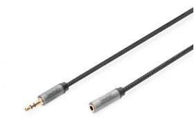 DIGITUS AUX Audio Cable  Stereo 3.5mm Male to Female Aluminum Housing ,Gold plated, NYLON Jacket, 1m (DB-510210-010-S)