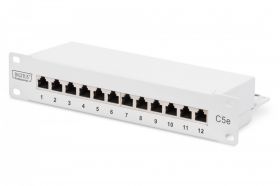 DIGITUS CAT 5e, Class D patch panel, shielded,12-port RJ45 8P8C, LSA, 1U, 254mm(10')Rack Mount, black (DN-91512S-G)