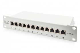 DIGITUS CAT 6A Patch Panel, shielded, 12-Port label field, 1U, 10' rack mount, grey RAL 7035 (DN-91612S-EA-G)