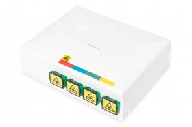 DIGITUS FTTH Outlet, with 4x SC (APC) SX adapter surface and DIN-rail mount (DN-931094)