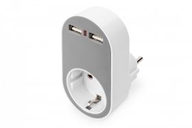 DIGITUS Power Adapter with 2 USB Ports 250V, 50 Hz, USB: 5V, 2.1A, white/grey (DA-70617)