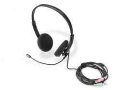 DIGITUS Stereo Office Headset, On Ear, noise reduction cable 1.95 m, 2x3,5mm stereo jacks (DA-12202)