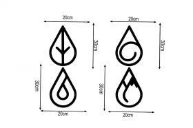 Decoratiune de perete, Four Elements, Metal, 20 x 30 cm, 4 piese, Negru