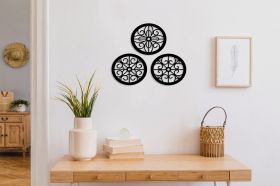 Decoratiune de perete, Rustic Circles, Metal, 30 x 30 cm, 3 piese, Negru