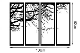 Decoratiune de perete, Tree, Metal, 25 x 50 cm, 4 piese, Negru