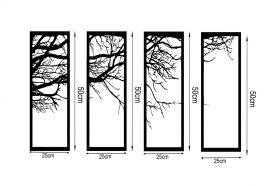 Decoratiune de perete, Tree, Metal, 25 x 50 cm, 4 piese, Negru