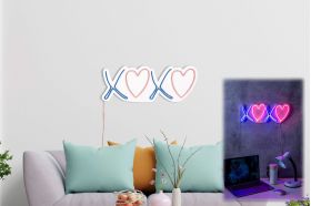 Decoratiune luminoasa LED, Tic Tac Toe XoXo, Benzi flexibile de neon, DC 12 V, Roz / Albastru