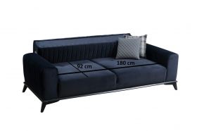 Canapea extensibila cu 3 locuri, Hilena, 569HLN1105, Lemn de fag / PAL, Albastru navy