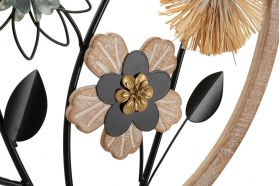 Decoratiune de perete Flowery, Mauro Ferretti, Ø50 cm, fier/MDF/rafie, maro/negru