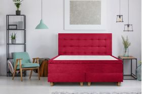 Pat matrimonial, Stockholm, Buttons E, 140x200 cm, saltea tip Pocket, topper memory, Rosu
