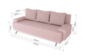 Canapea extensibila Napoli Pink, 205x90x86 cm, cu lada de depozitare