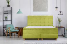 Pat matrimonial, Stockholm, Dots E, 160x200 cm, saltea tip Pocket, topper memory, Verde