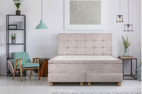 Pat matrimonial, Stockholm, Dots E, 180x200 cm, saltea tip Pocket, topper memory, Taupe
