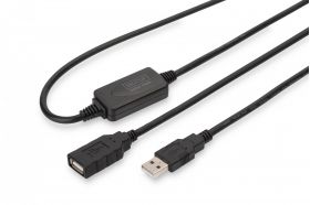 DIGITUS Active USB 2.0 Repeater/Extension Cable, 10 m A/M to A/F, black (DA-73100-1)