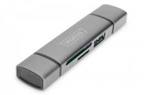DIGITUS Combo Card Reader Hub (USB-C+USB 3.0) 1x SD, 1x MicroSD, 1x USB 3.0, grey (DA-70886)