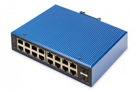 DIGITUS Ind. 16+2-Port Gigabit L2 managed Ethernet POE Swi 16 x GE RJ45 + 2 SFP Port, IEEE802.3at (30W) (DN-651159)