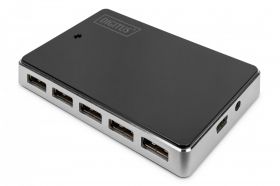 DIGITUS USB 2.0 Hub 10-port, 10x USB A/F, 1x USB mini incl ext. power supply 5V DC 4A, 1m, bl (DA-70229)