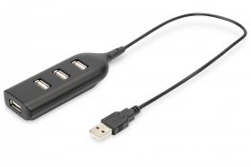 DIGITUS USB 2.0 Hub, 4-Port, Bus Powered 4 X USB A/F AT Connected Cable (AB-50001-1)