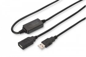 DIGITUS USB 2.0 Repeater Cable USB A male / A female, Length 15m (DA-73101)