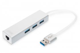 DIGITUS USB 3.0, 3-ports HUB & Gigabit LAN adapter 3xUSB A/F,1xUSB A/M,1xRJ45 LAN, Win/Mac OS (DA-70250-1)