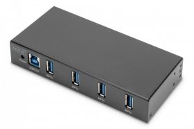 DIGITUS USB 3.0 HUB, 4 Port, Industrial, Metal 15-kV ESD, Table, Wall, DIN Rail mount (DA-70257)