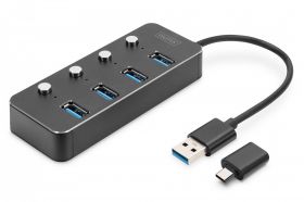 DIGITUS USB 3.0 Hub, 4-port, switch Aluminium housing (DA-70247)