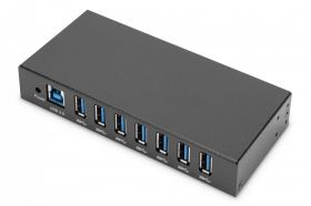 DIGITUS USB 3.0 HUB, 7 Port, Industrial, Metal 15-kV ESD, Table, Wall, DIN Rail mount (DA-70258)