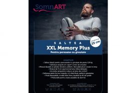 Saltea cu memorie Somnart XXL Memory Plus 140x200, înălțime 25 cm, pentru persoane supraponderale, husă Aloe Vera detașabilă, rulată, fermitate mare