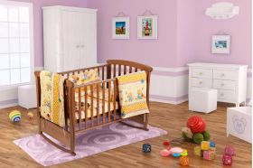 Set patut bebe, Somnart, cearceaf cu elastic pentru saltea 60x120x10, pernuta 37×55, pilota 100×105, aparatori 180x45, model Honey