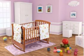 Set patut bebe, Somnart, cearceaf cu elastic pentru saltea 60x120x10, pernuta 37×55, pilota 100×105, aparatori 180x45, model Jungle