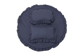 Set covoras impermeabil cu volan + 2 perne SomnArt, din in, Albastru