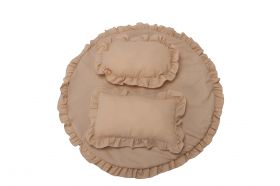 Set covoras impermeabil cu volan + 2 perne SomnArt, din in, Crem