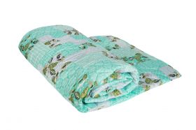 Pachet 1 Pilota matlasata Ultrasleep Green Flowers, 200x220 cm + 2 Perne microfibra Ultrasleep Green Flowers, 50x70 cm