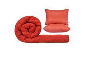 Set SomnART gama Coral, Pilota 200x220 cm si 2 perne 50x70 cm Rosu