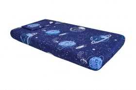 Lenjerie patut bebe, SomnART, cearceaf pat 60x120x10 cu elastic, cearceaf pilota 80x110, perna joasa 20x35, Comete Cosmos