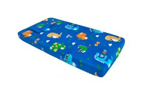 Lenjerie patut bebe, SomnART, cearceaf pat 60x120x10 cu elastic, cearceaf pilota 80x110, perna joasa 20x35, Dinozauri