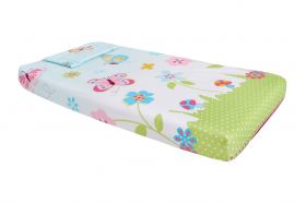 Lenjerie patut bebe, SomnART, cearceaf pat 60x120x10 cu elastic, cearceaf pilota 80x110, perna joasa 20x35, Flori