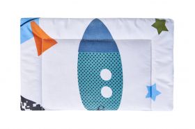 Lenjerie patut bebe, SomnART, cearceaf pat 60x120x10 cu elastic, cearceaf pilota 80x110, perna joasa 20x35, Rachete