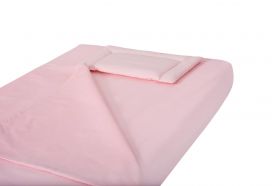 Lenjerie patut bebe, SomnART, cearceaf pat 60x120x10 cu elastic, cearceaf pilota 80x110, perna joasa 20x35, Roz