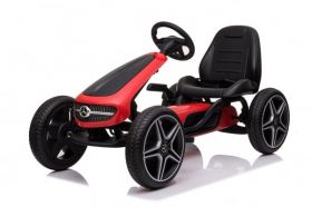 Kinderauto GO Kart cu pedale de la Mercedes, roti cauciuc solid, scaun reglabil, centura de siguranta Rosu