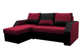 Coltar extensibil Madrid, 226x145x79 cm, 2 lazi depozitare, Reversibil, Rosu/Negru