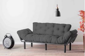 Canapea extensibila Nitta Triple, Futon, 3 locuri, 225x70 cm, metal, gri