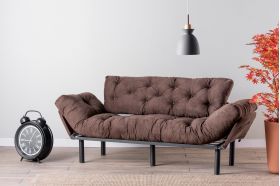 Canapea extensibila Nitta Triple, Futon, 3 locuri, 225x70 cm, metal, maro