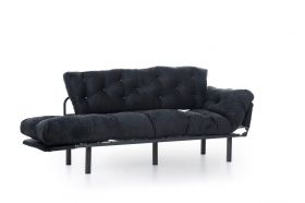 Canapea extensibila Nitta Triple, Futon, 3 locuri, 225x70 cm, metal, negru