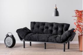 Canapea extensibila Nitta Triple, Futon, 3 locuri, 225x70 cm, metal, negru