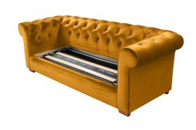 Canapea extensibila Oxford Chesterfield, 88x216x75 cm, 3 locuri, Mustard