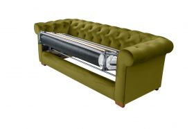 Canapea extensibila Oxford Chesterfield, 88x216x75 cm, 3 locuri, Olive