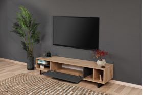 Comoda TV Safir, Puqa Design, 160x35x40 cm, maro/antracit